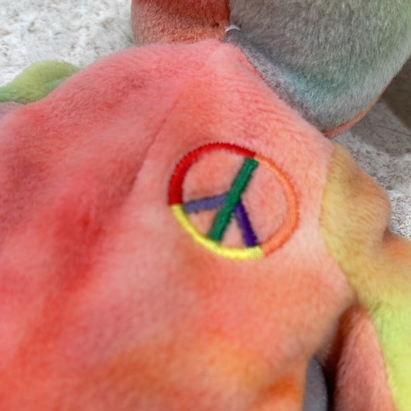 VINTAGE TY BEANIE BABY “PEACE” TYE-DYE BEAR 2/1996 HARD TO FIND BEANIE WITH TAGS - Picture 8 of 8